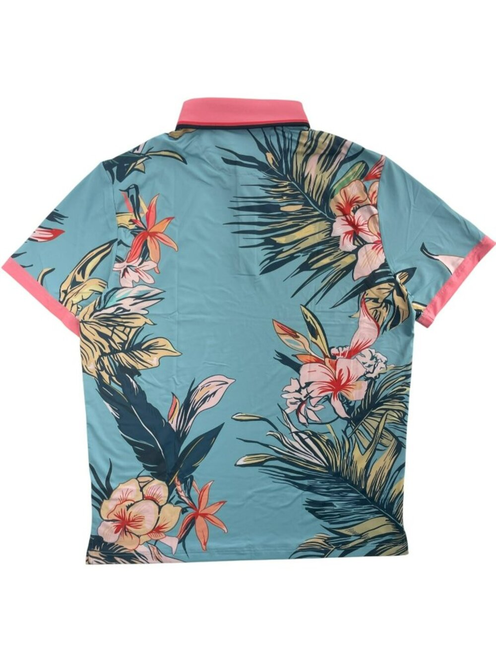 Sunday Swagger Polo Stretch Golf Hawaiian Floral Shirt Blue Pink Men's Sz L NEW - Picture 2 of 7